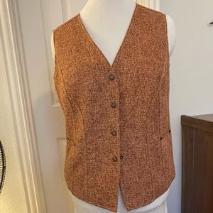 Coldwater Creek Burnt Orange Tweed Tailored Vest with Snaps-Size20